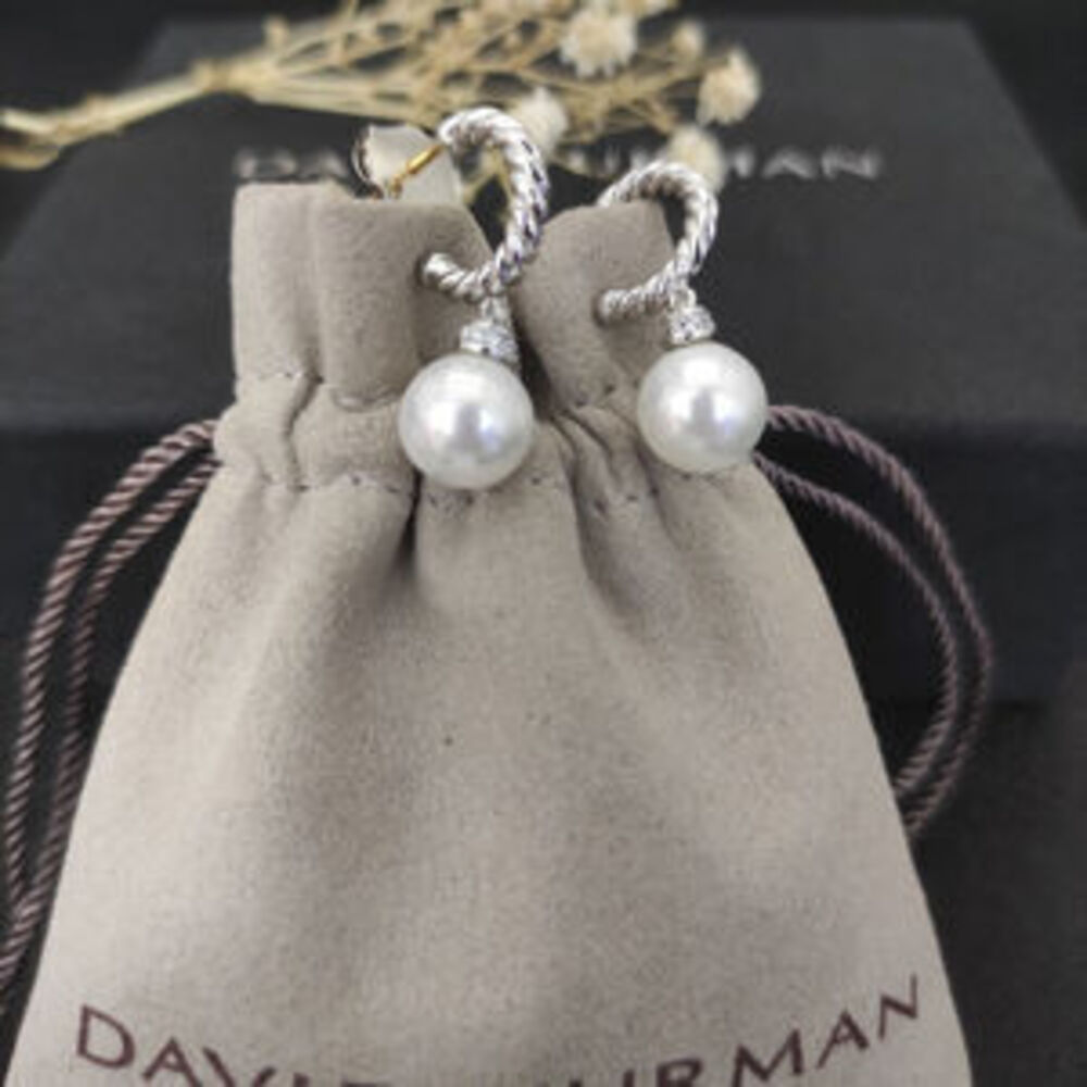 David Yurman pearl earrings, white gold and yellow gold